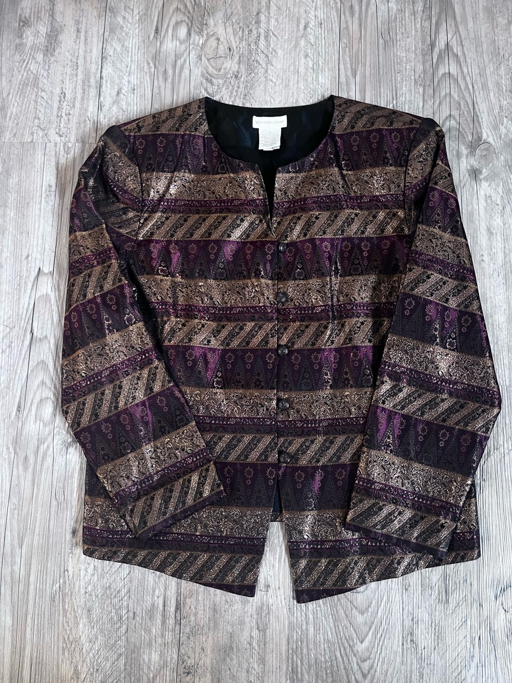 VTG Worthington Women’s Tapestry Jacquard Metallic Gold Suit Jacket Blazer 18